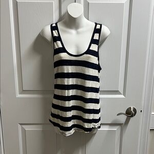 J. Crew women’s dark navy blue White Striped Scoop Tank size large L 3256